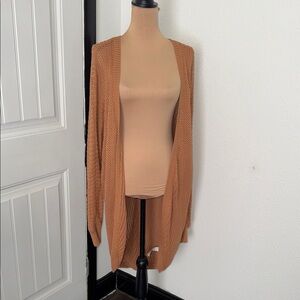 JustFab Open-Front Knit Cardigan in Camel/Tan